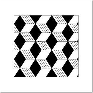 Nirmana 3d squares cubes black and white illusion Posters and Art